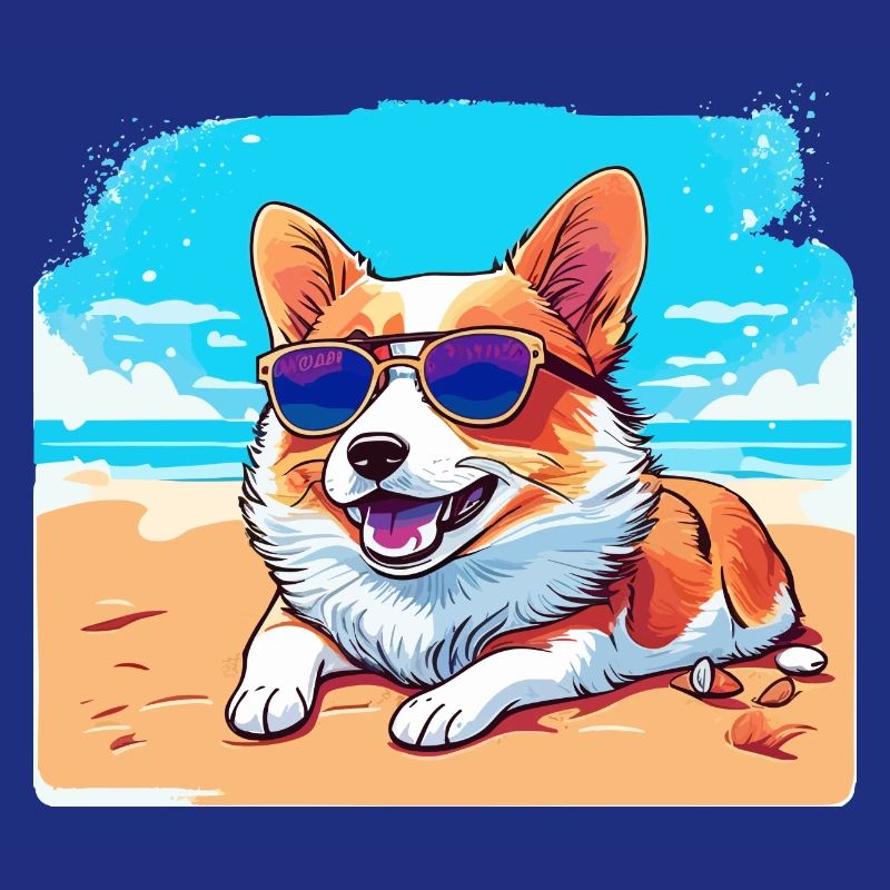 Corgi allongé sur une plage