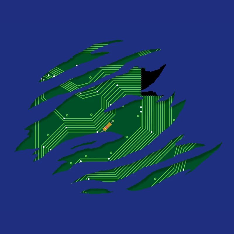 Computer Platine hinter einem Kratzer mit CPU