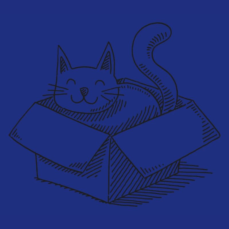 Cartoon cat sits in a box