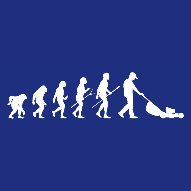 Mann mäht Rasen EVOLUTION Kleingarten Rasenmäher
