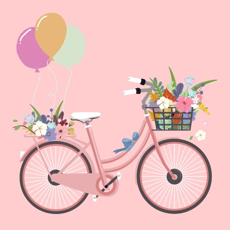 Vélo fleurs ballon rose roue