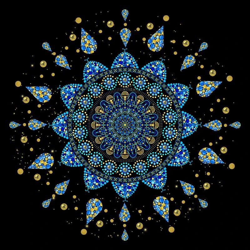 Mandala blue turquoise gold dot art