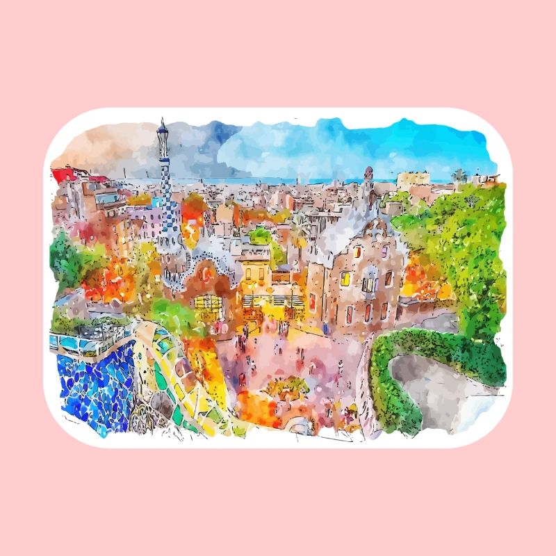 Barcelone Espagne Aquarelle Esquisse Dessinée Illustrati