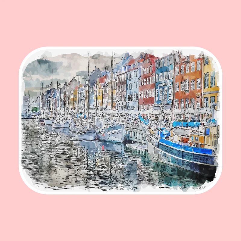Copenhague Danemark Aquarelle Sketch Illustration