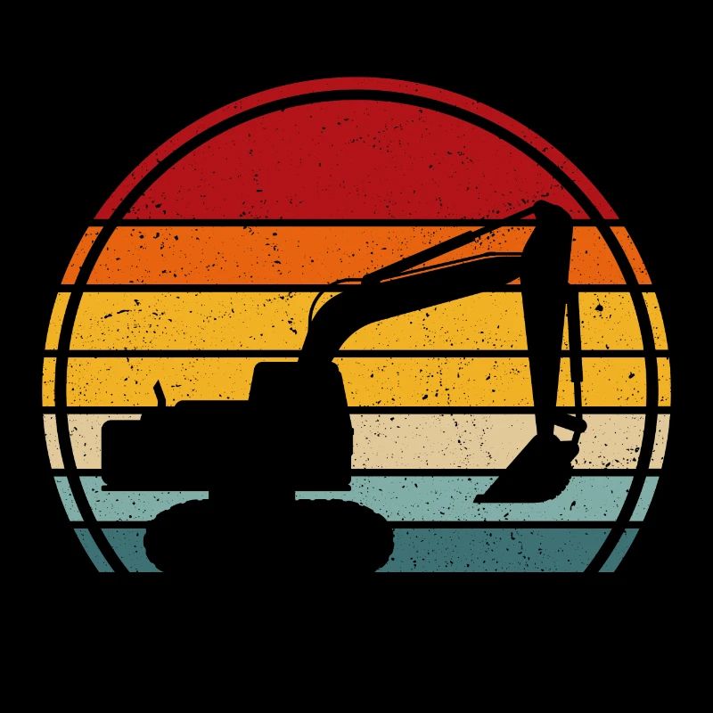 Retro Bagger Baggerfahrer Baustelle Bauarbeiter