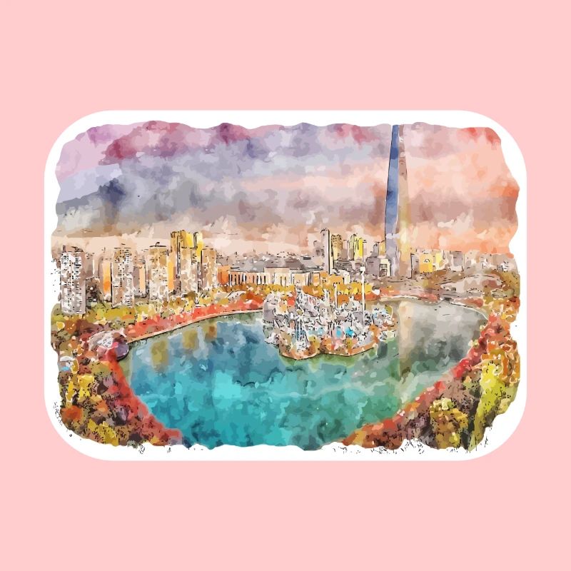 Corée du Sud Point de repère Aquarelle Dessin d’esquisse