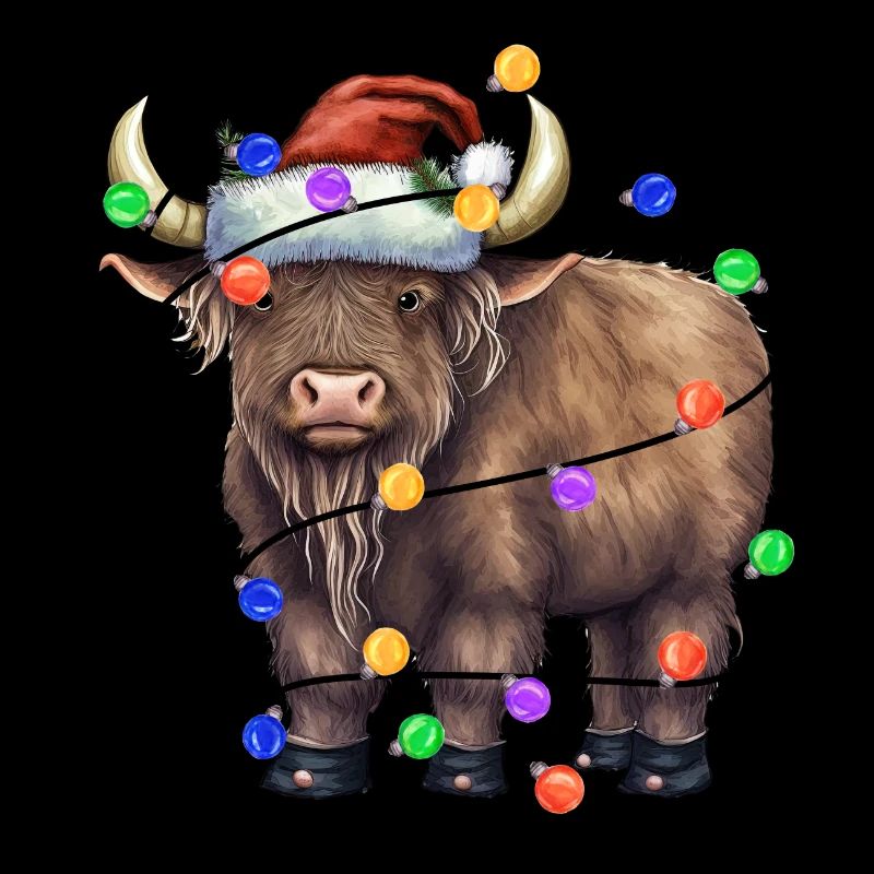 Kuh mit Weihnachtmütze und Lichter