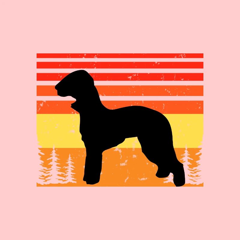 Bedlington Terrier Dog Silhouette Retro Sunset