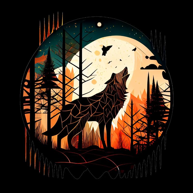 Wolf der Vollmond anheult mit im Wald mit Muster