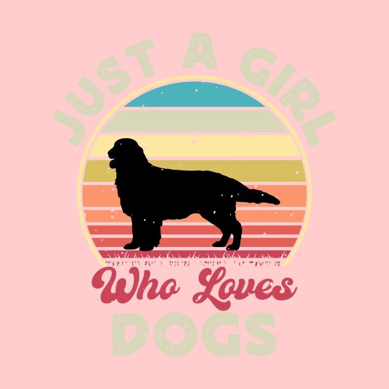 Flat Coated Retriever Hund Silhouette Retro Sunset