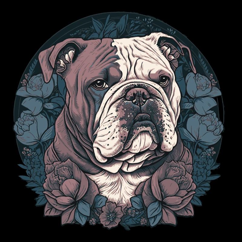 Bouledogue anglais avec des fleurs