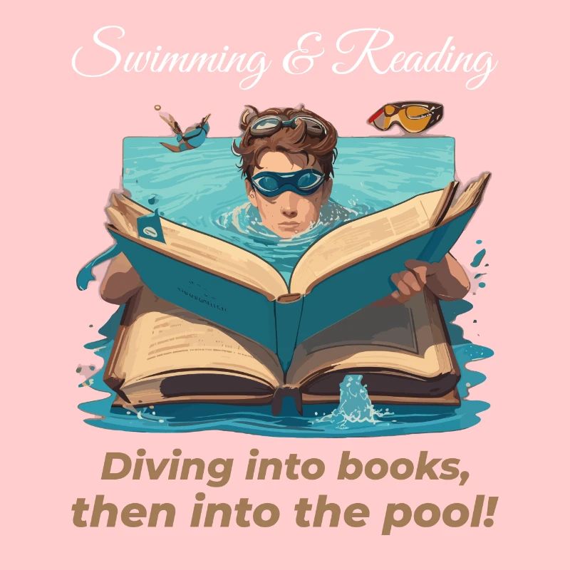 Swimming and Reading Swimmer Reader Book Lover