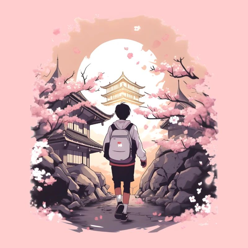 Anime Schule Tasche Japan Schulweg Sakura Baum