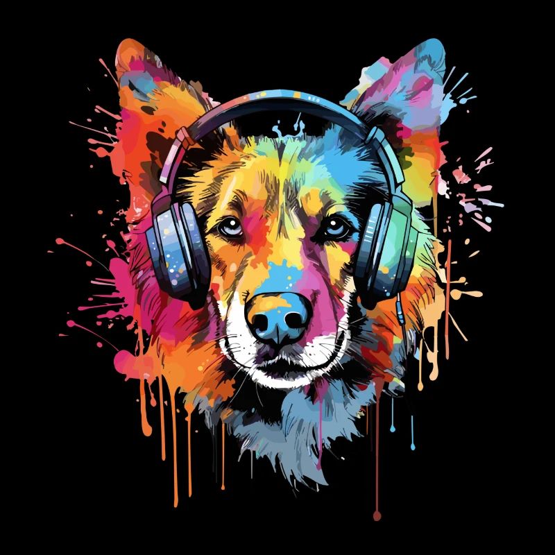 Hund mit Kopfhörer Musik