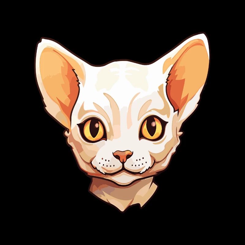 Devon Rex Cat Cartoon Watercolor Illustration
