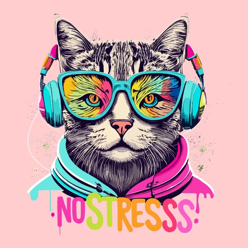 Chat avec des écouteurs Drôle de dicton NO STRESS