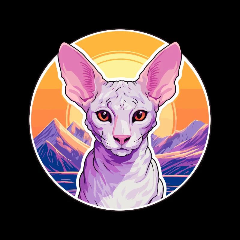 Cornish Rex Cat Colorful Cartoon Watercolor Illust