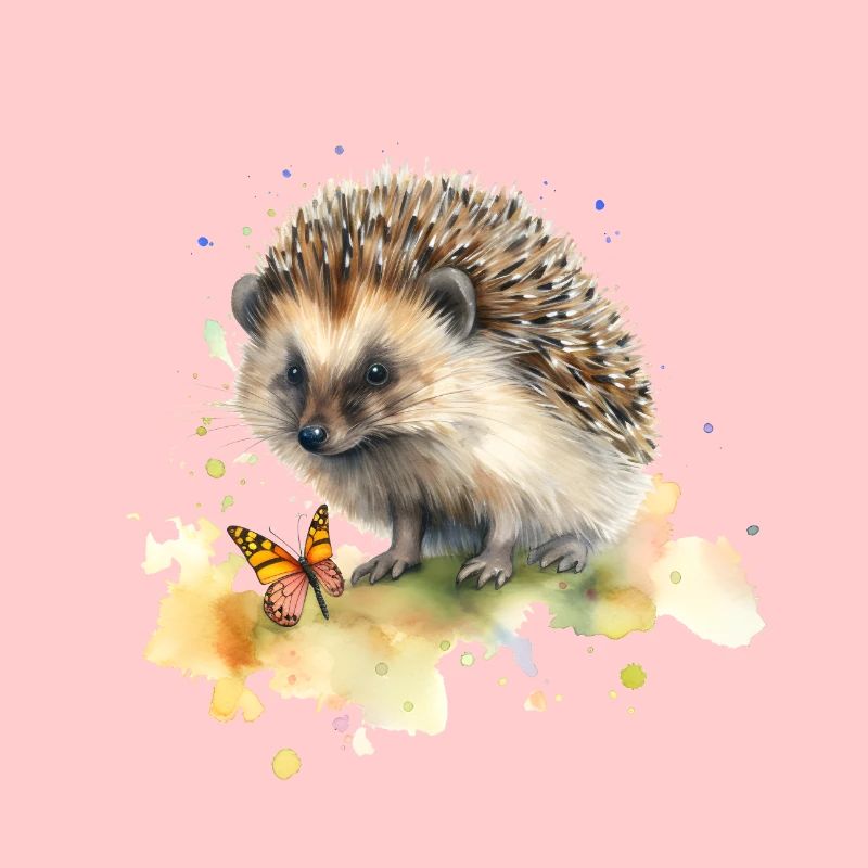 Hérisson jouant avec papillon printemps animal mignon