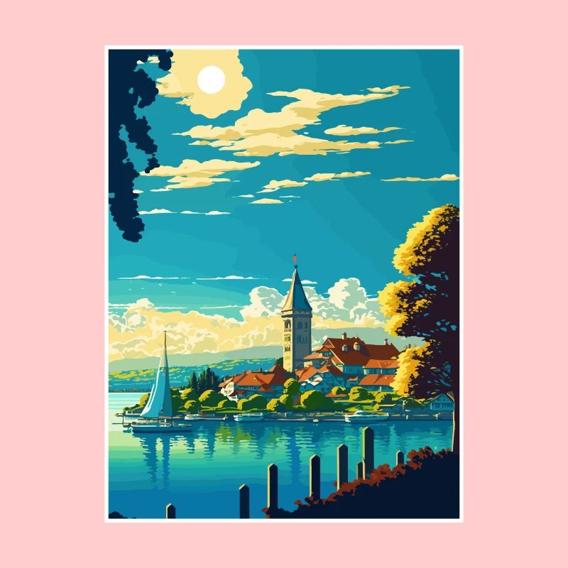 Bodensee Vintage Reiseposter WPA Souvenir