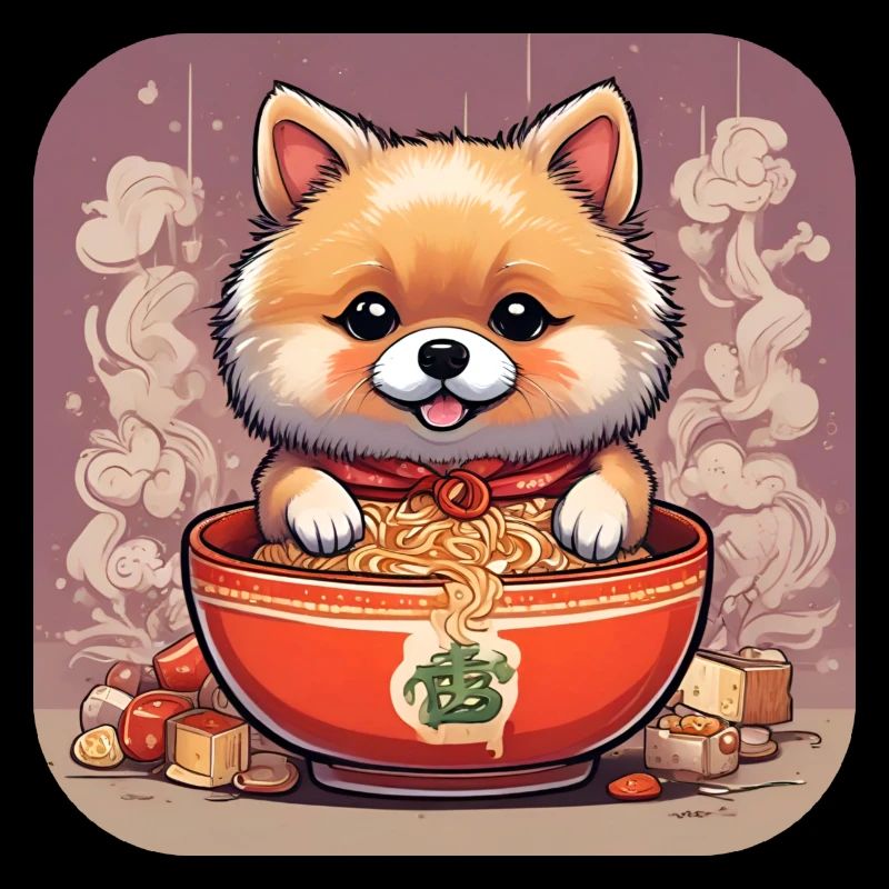 Chien mignon avec des nouilles Ramen