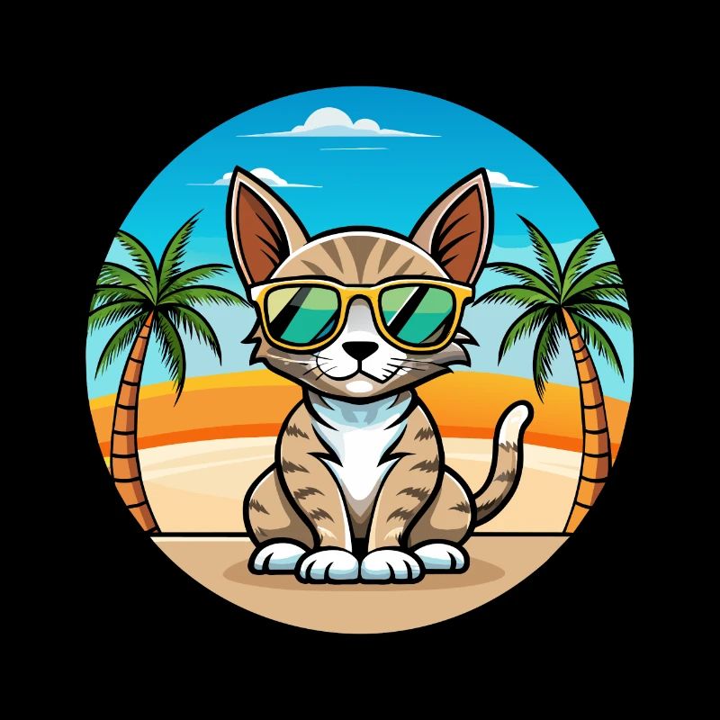 Ocicat Cat Breed Cartoon Sunglasses Beach