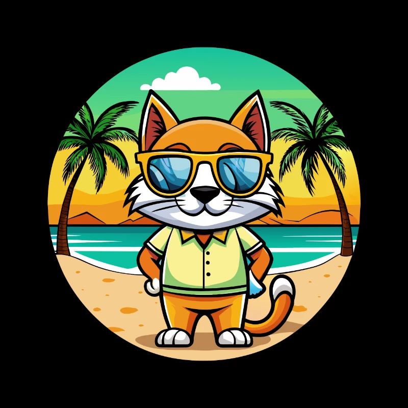 Bombai Cat Breed Cartoon Sunglasses Beach