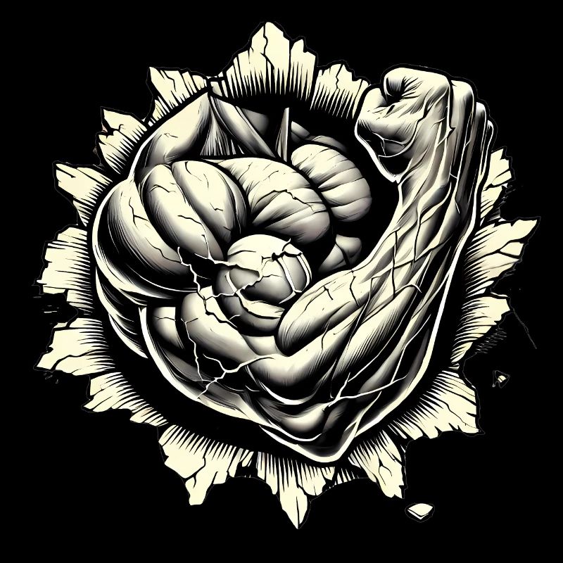 bras musclé traversant le mur