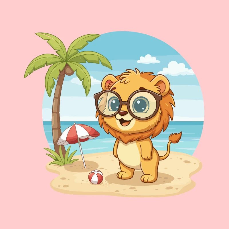 Süßer Löwe mit Brille Strand-Sommerurlaub