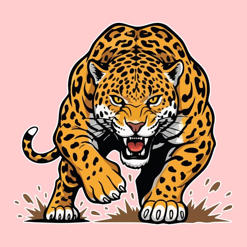 Jaguar Léopard Course Sauvage Mascotte Prédateur