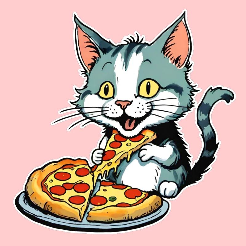 Le chat adore la pizza