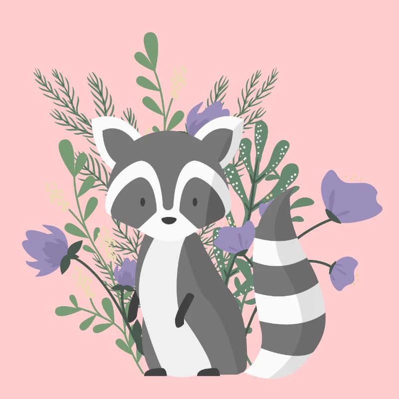 Ours mignon de ract avec des usines et des fleurs pourpres