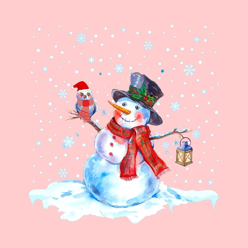 Weihnachten Nostalgie Schneemann mit Eule, Laterne