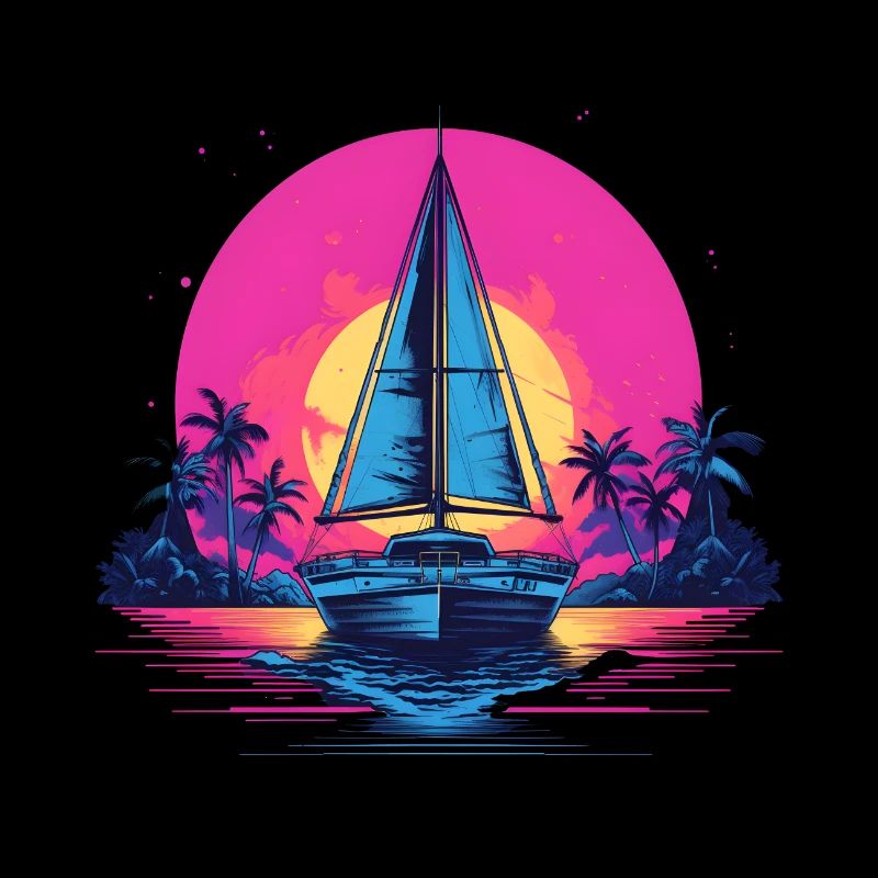 Synthwave Yacht coucher de soleil