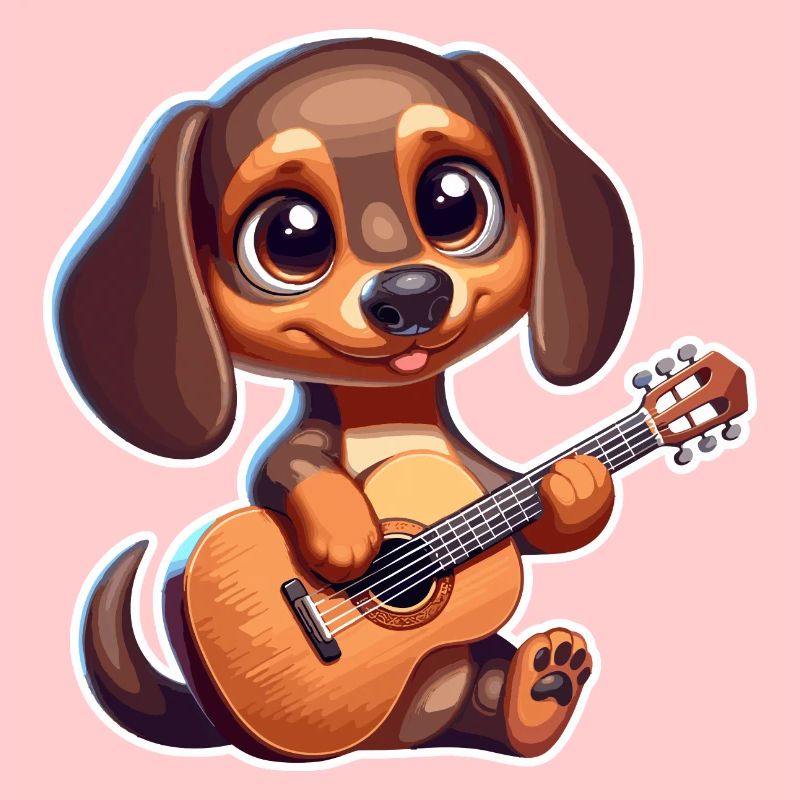 Cute Dachshund playing Guitar