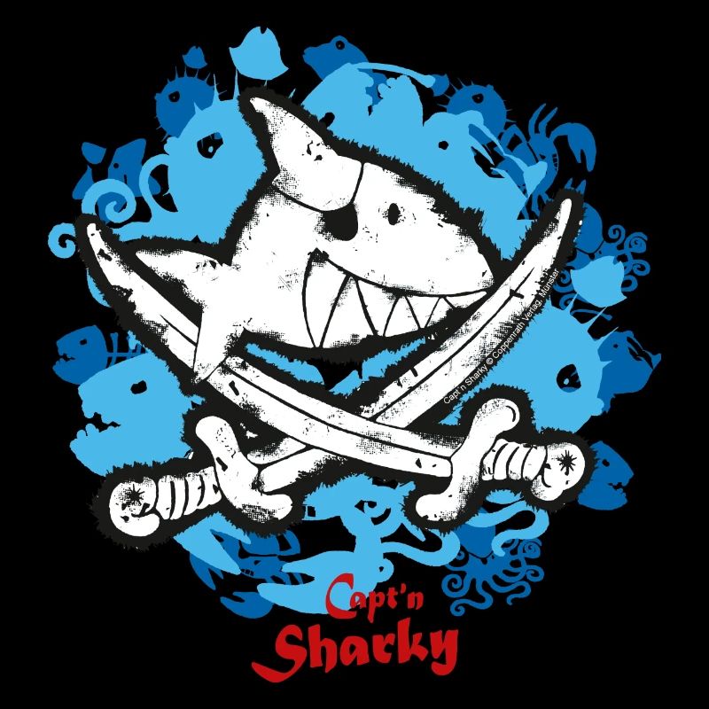 Käpt'n Sharky Flagge Haifisch blauer Hintergrund
