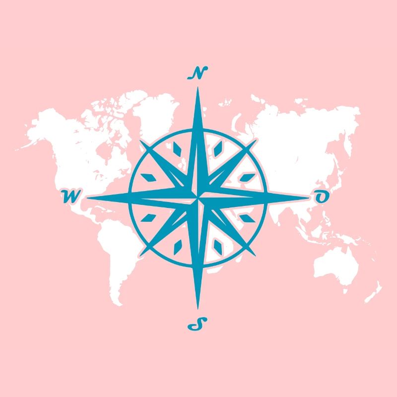 Windrose oder Kompassrose mit weißer Weltkarte