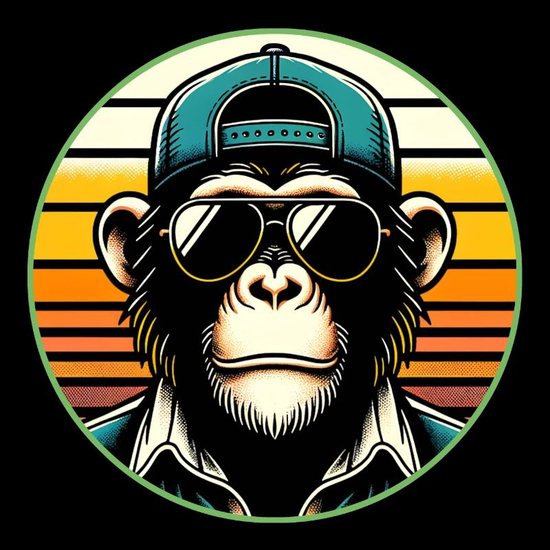 Cool chimpanzee with sunglasses and baseball cap