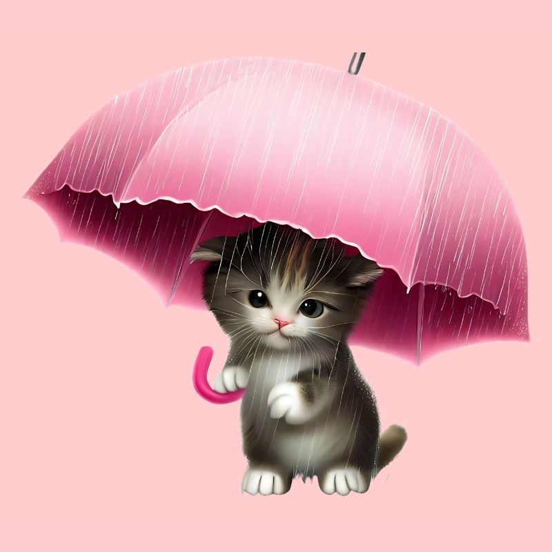 Chat avec parapluie rose