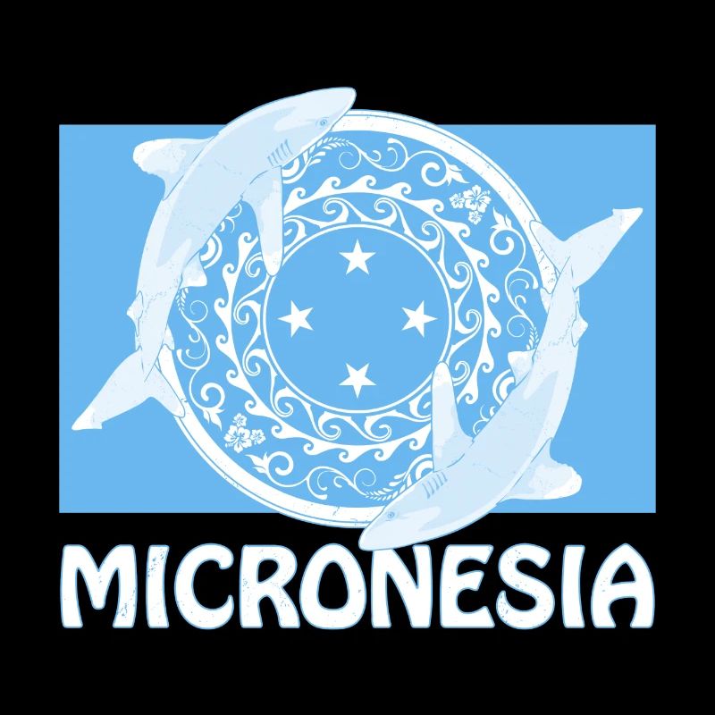 Drapeau de la Micronésie et requins d’eau profonde à pointe blanche