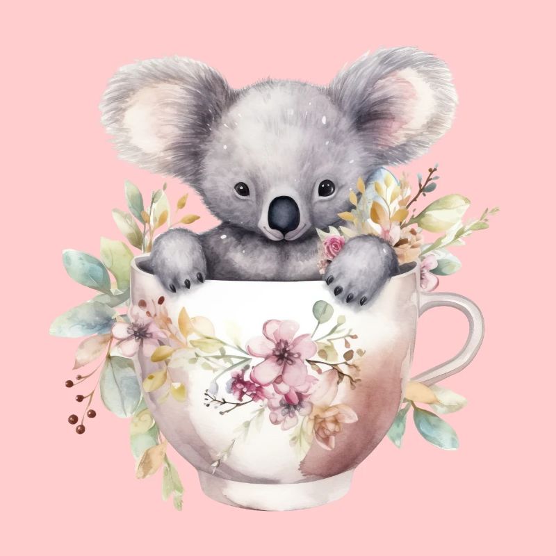 Koala mignon avec des fleurs dans une tasse