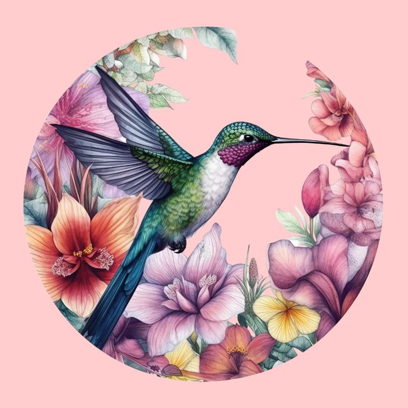Exotischer Kolibri Vogel mit Blumenmuster Blumen