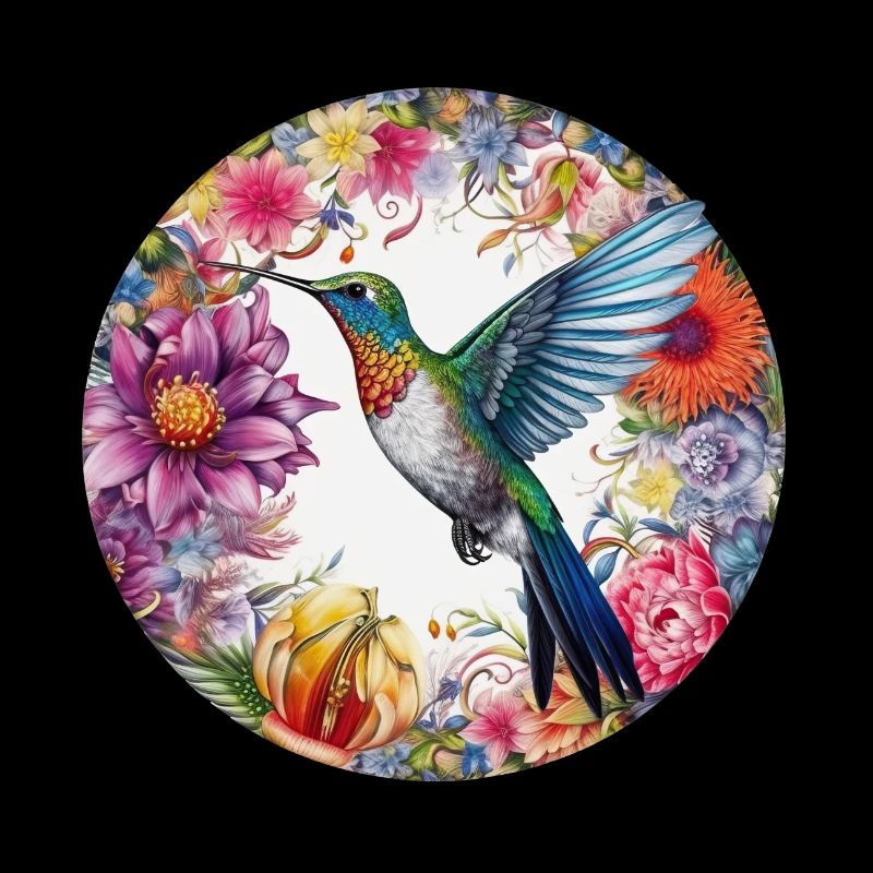 Exotic bird hummingbird with floral pattern flowers