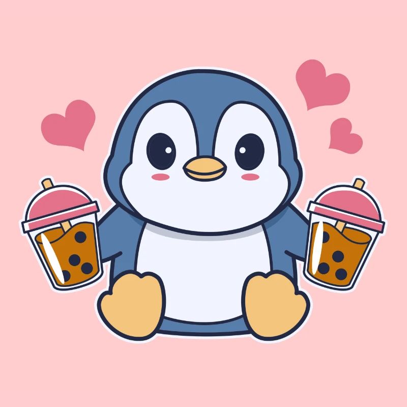 Pingouin Kawaii sucré avec bubble tea