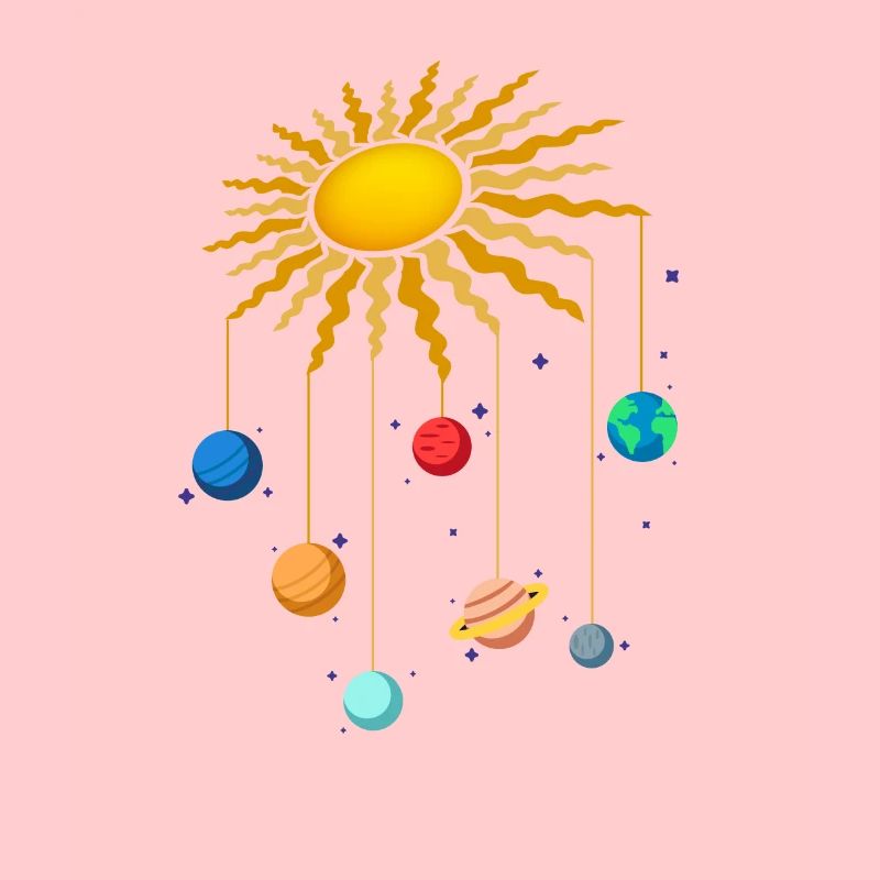 Cute Hanging Planets On Sun Stars Outer Space
