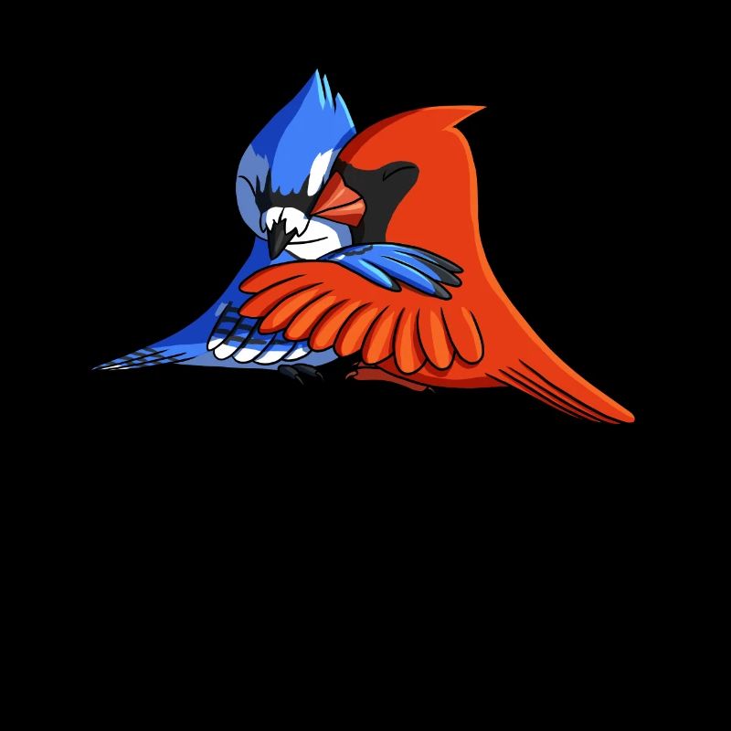 Blue Jay Bird Hugging Northern Cardinal