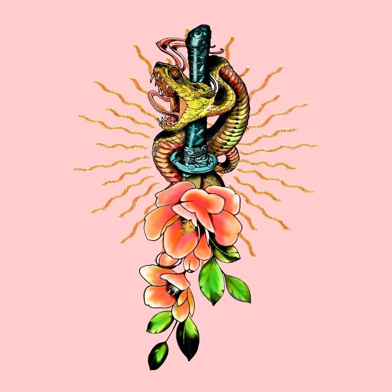 Superbe serpent avec des fleurs.