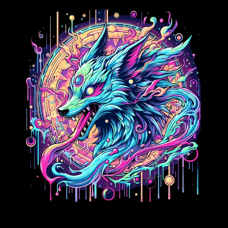 Tête de renard psychédélique Goa Art