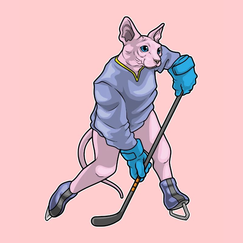 Sphynx Katze Eishockey Eishockeyschläger