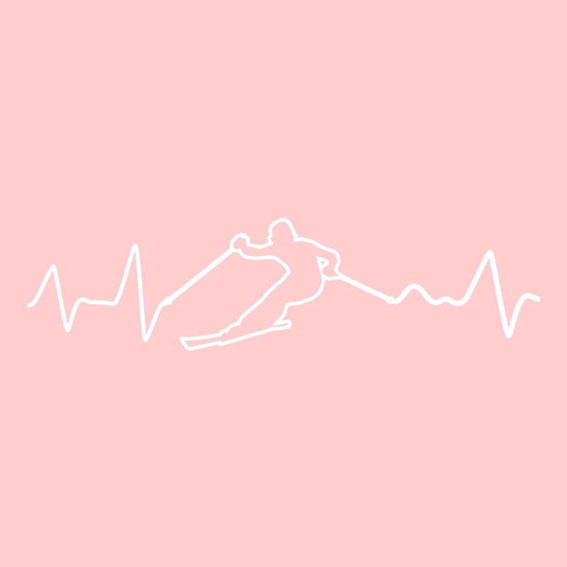 Ski Skiing Heartbeat White