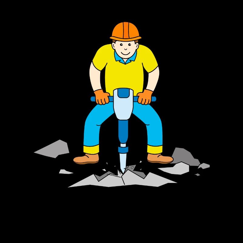 Construction worker with pneumatic hammer on the construction site